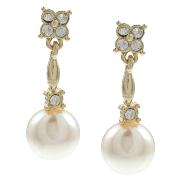 Shop Roman Goldtone Cream Faux Pearl and Crystal Earrings - Free ...