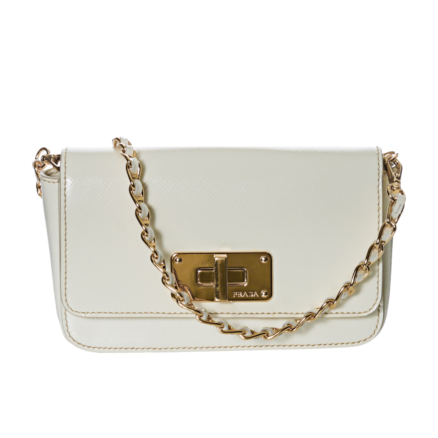 Prada Vernice Cream Saffiano Leather Crossbody Clutch Today $799.99