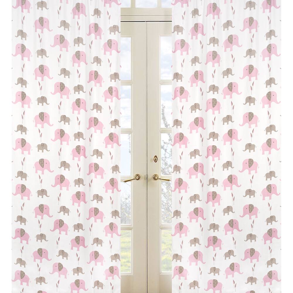 Sweet Jojo Designs Pink, Taupe and White 84-inch Window Treatment Curtain Panel Pair for Pink and Taupe Mod Elephant Collection