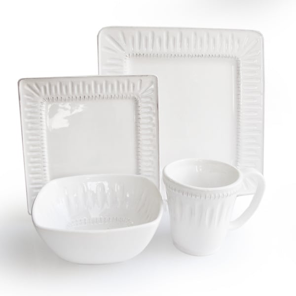 American Atelier Kenzie White Square 16piece Dinnerware Set Free