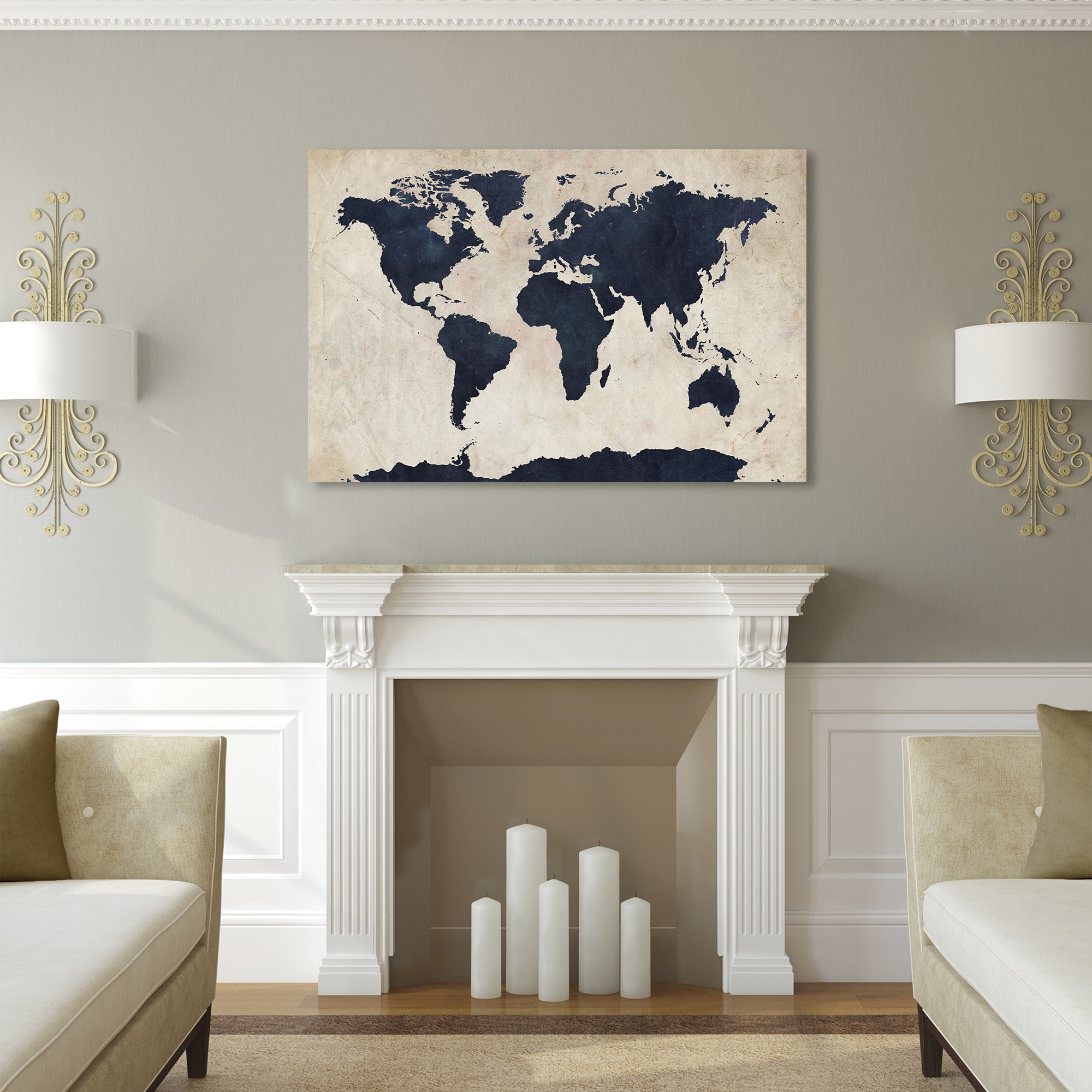 Shop Michael Tompsett World Map Navy Canvas Art Free