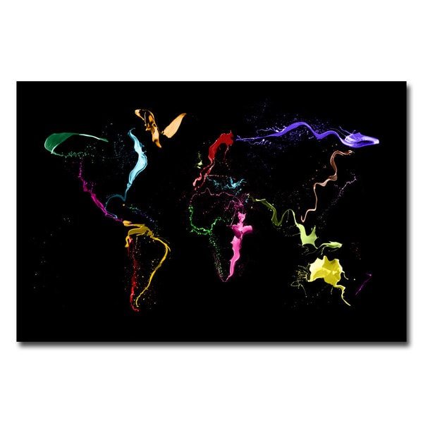 Michael Tompsett 'World Map   Thrown Paint' Canvas Art Trademark Fine Art Canvas