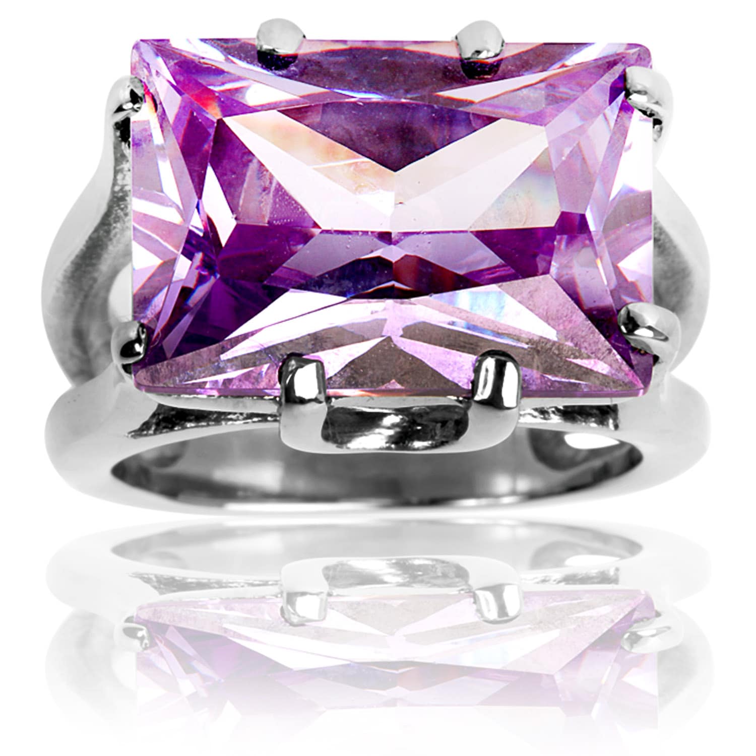 Stainless Steel Rectangular Purple Cubic Zirconia Cocktail Ring Today