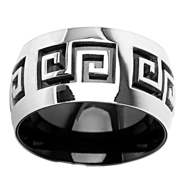 Black-plated Stainless Steel Grooved Maze Center Ring