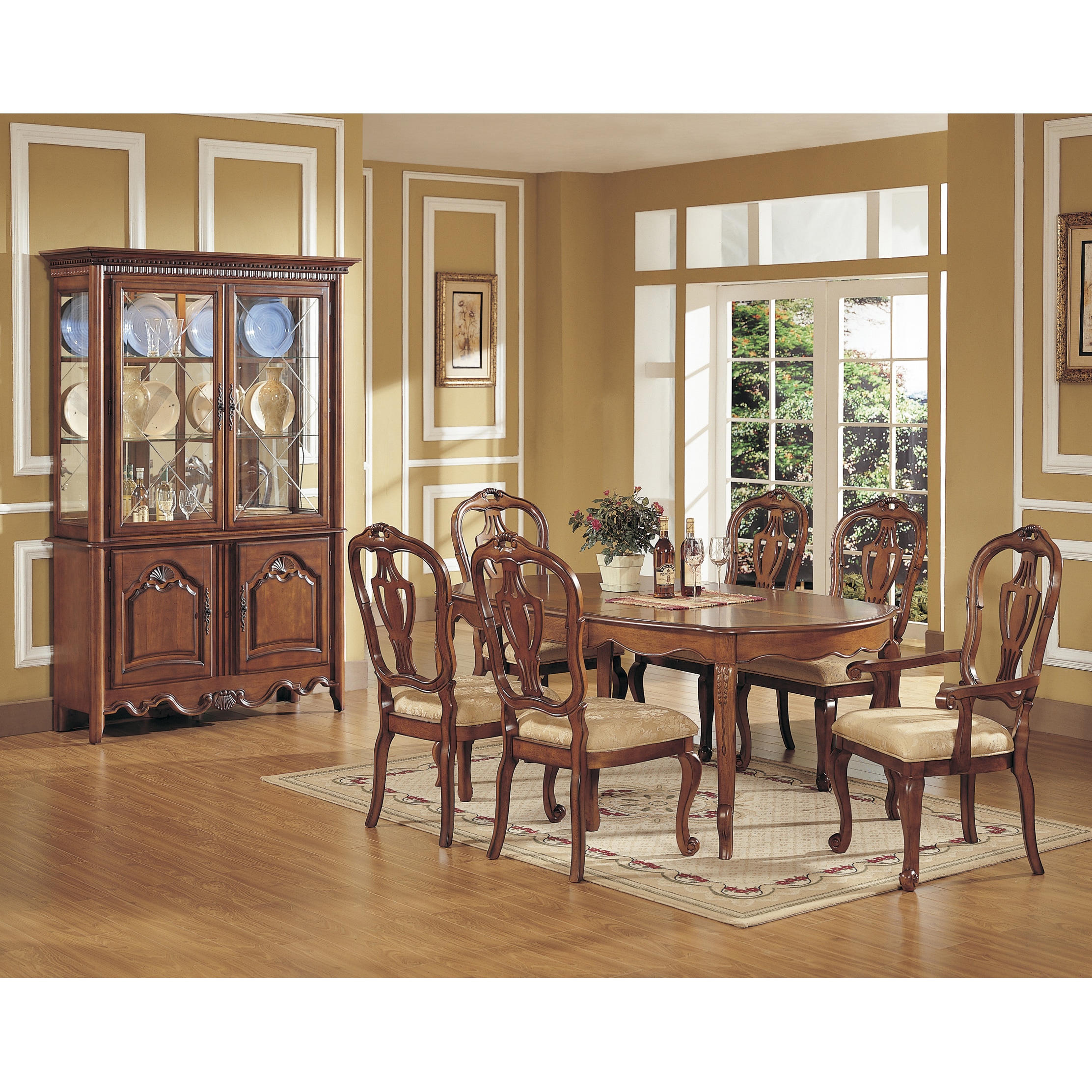 Vendome 7 piece Chestnut Veneer Dining Set with China Cabinet