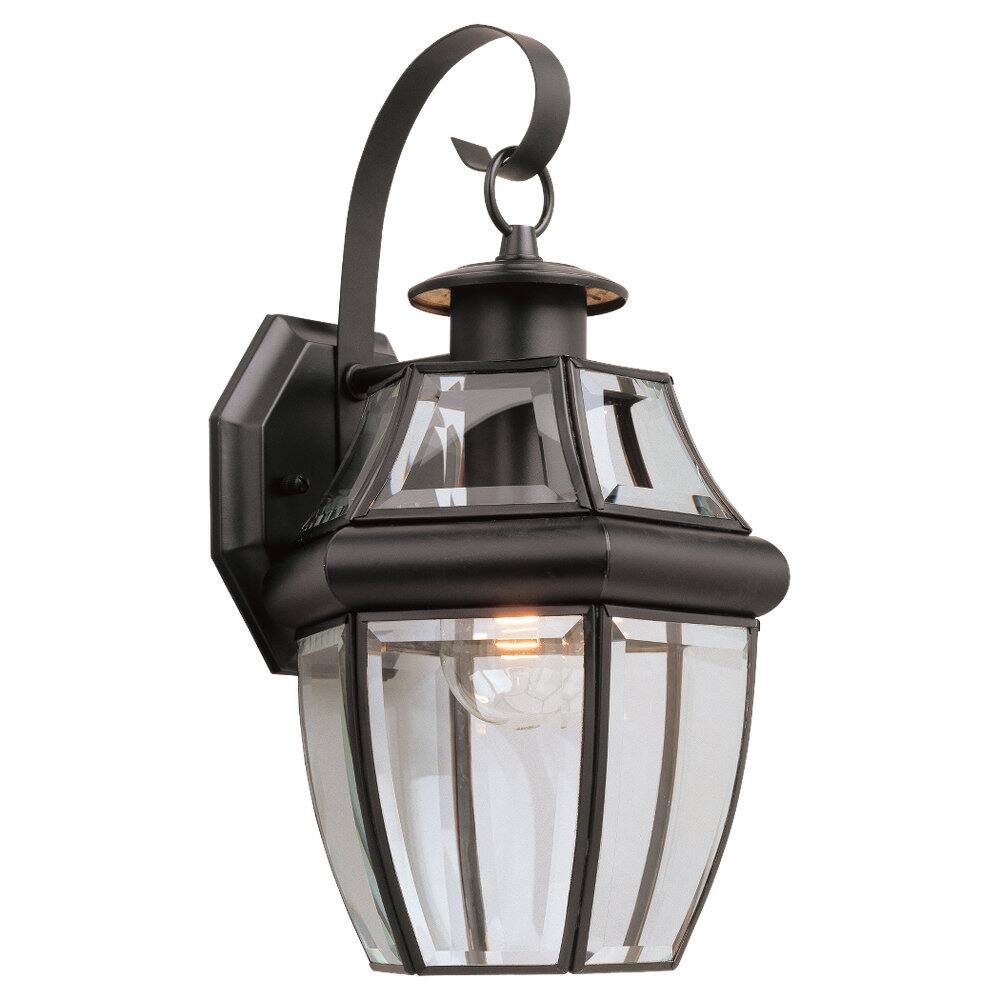 Sea Gull Lighting Lancaster 1-light Black Outdoor Wall Lantern with Curved Glass