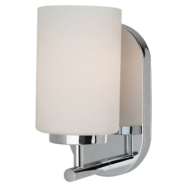 Oslo 1 Light Chrome Finish with Etched Opal White Glass Bathroom Wall Sconce Sea Gull Lighting Sconces & Vanities