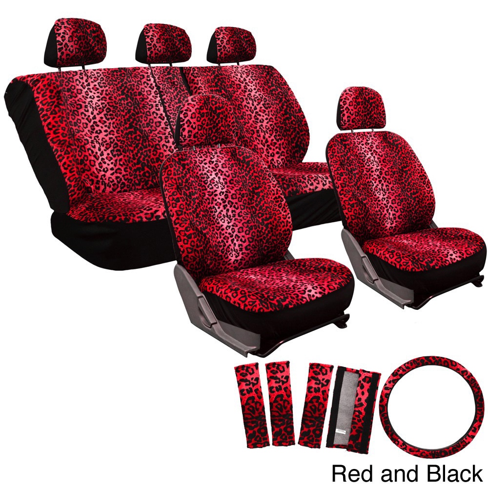 Oxgord Velour Leopard / Cheetah Seat Covers 17 piece Set Spotted Safari For Low Back Bucket Seats