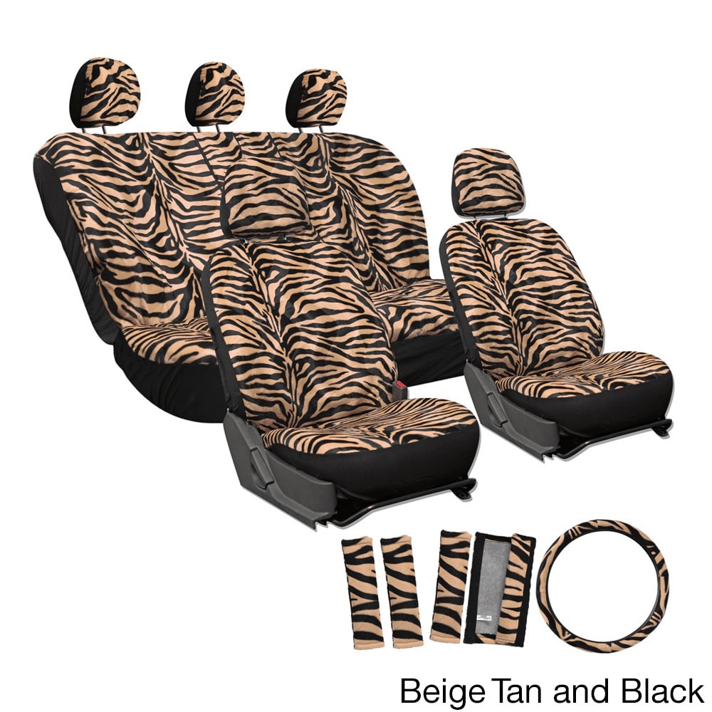 Oxgord Velour Zebra / Tiger Seat Covers 17 piece Set Striped Safary For Low Back Bucket Seats