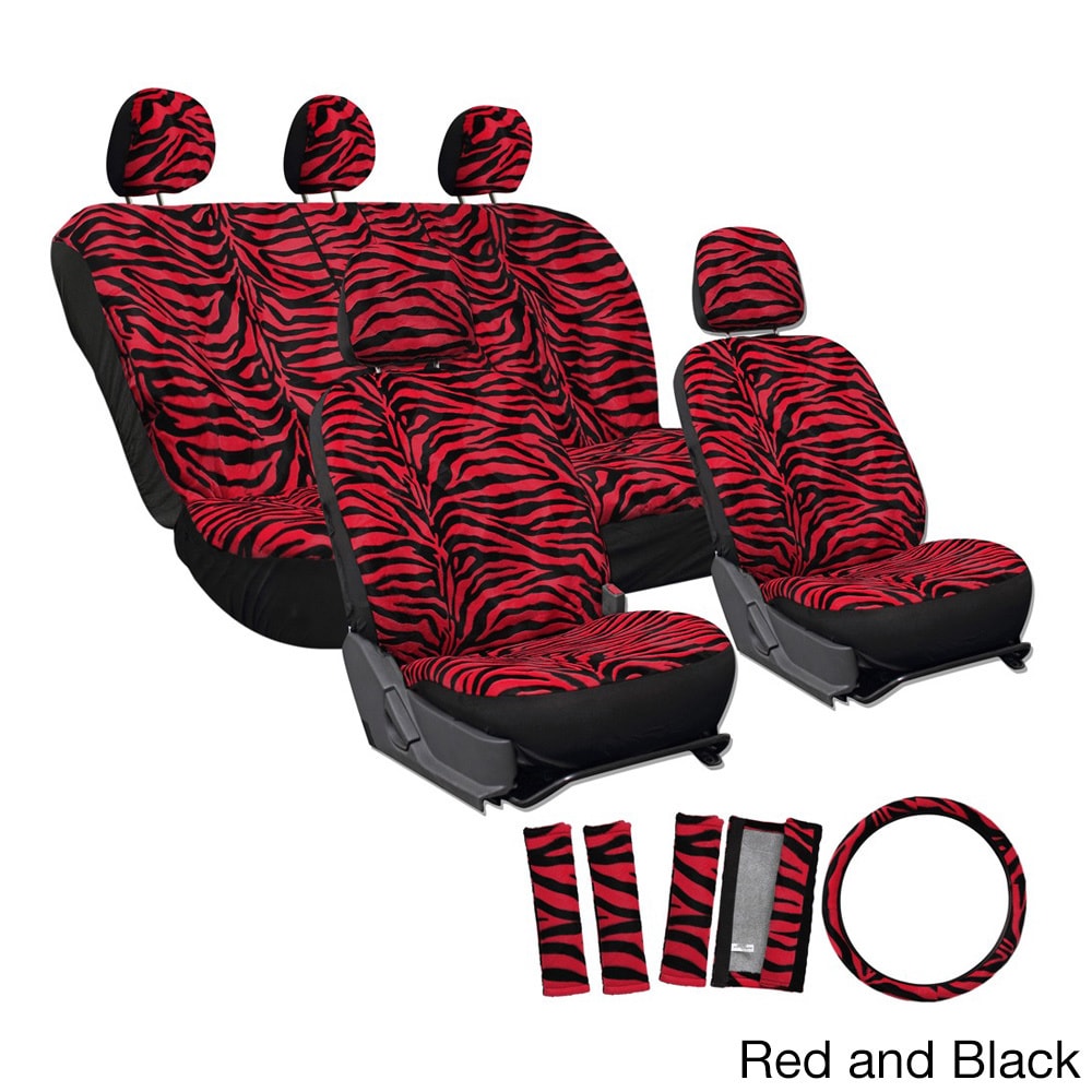 Oxgord Velour Zebra / Tiger Seat Covers 17 piece Set Striped Safary For Low Back Bucket Seats