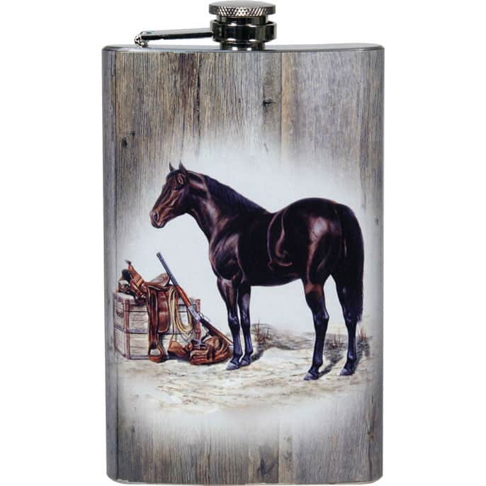 River's Edge 9-Ounce Flask Horse with Gun and Saddle Art