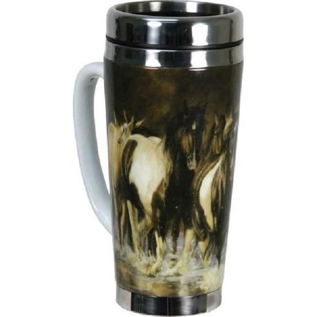 Rivers Edge Products Horses 16 oz Ceramic/Stainless Steel Travel Mug