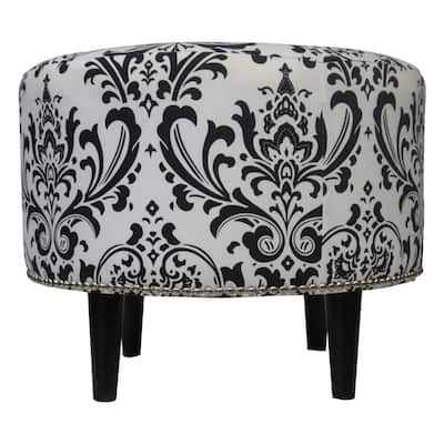 Sole Designs Sophia Traditions Black and White Damask Round Ottoman