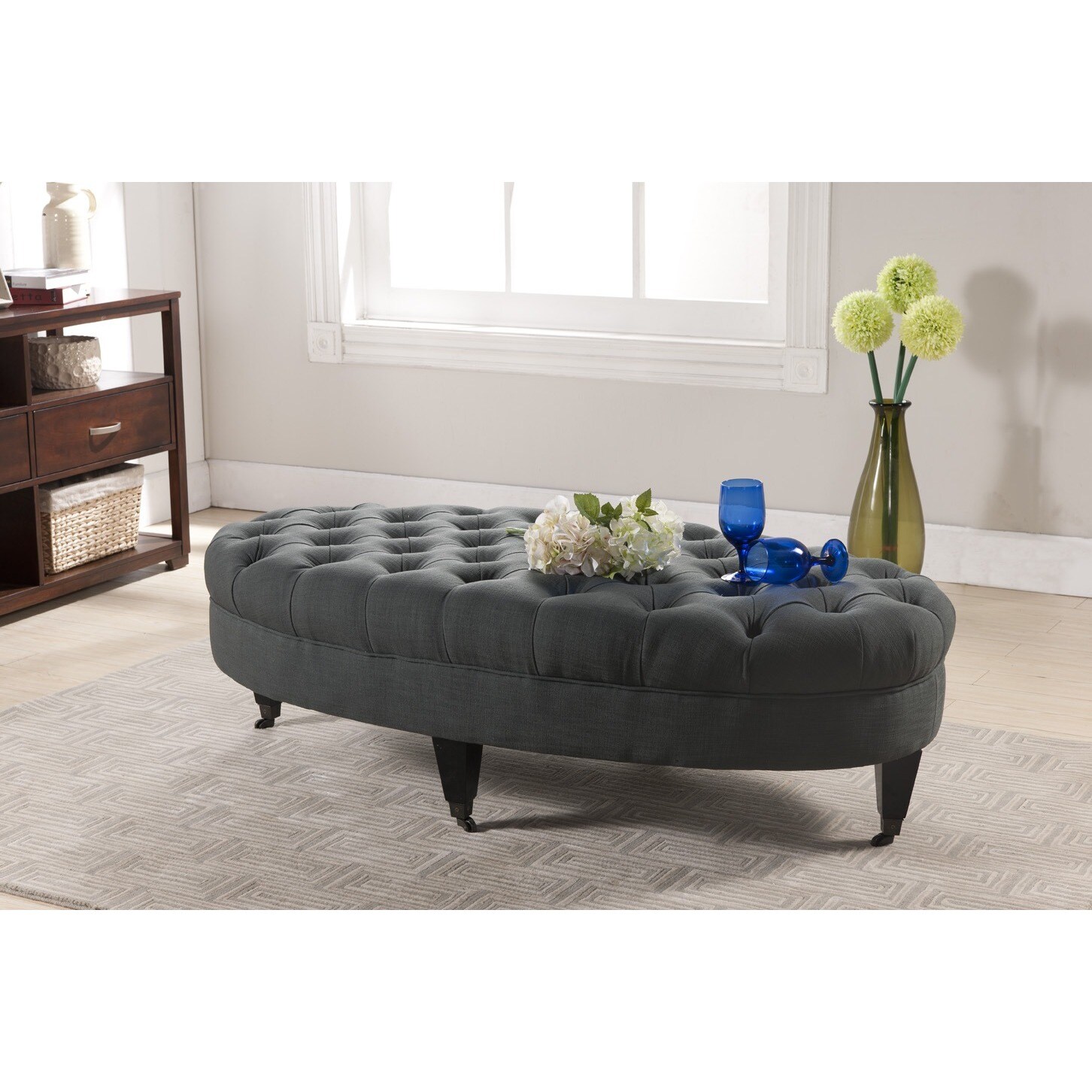 Baxton Studio Brighton Linen Modern Tufted Ottoman On Sale Bed