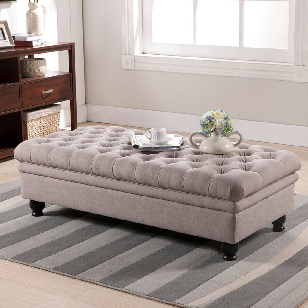 Baxton Studio Guildford Linen Modern Tufted Ottoman
