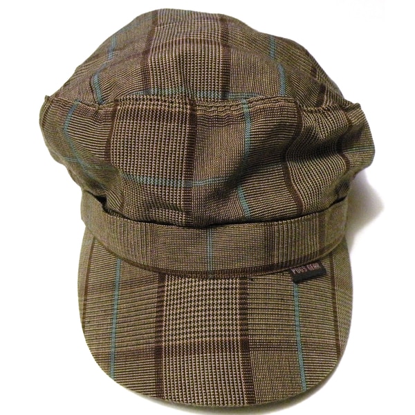 New Women/'s Cotton Plaid Military Cadet Brown And White Hat Adjustable Fit
