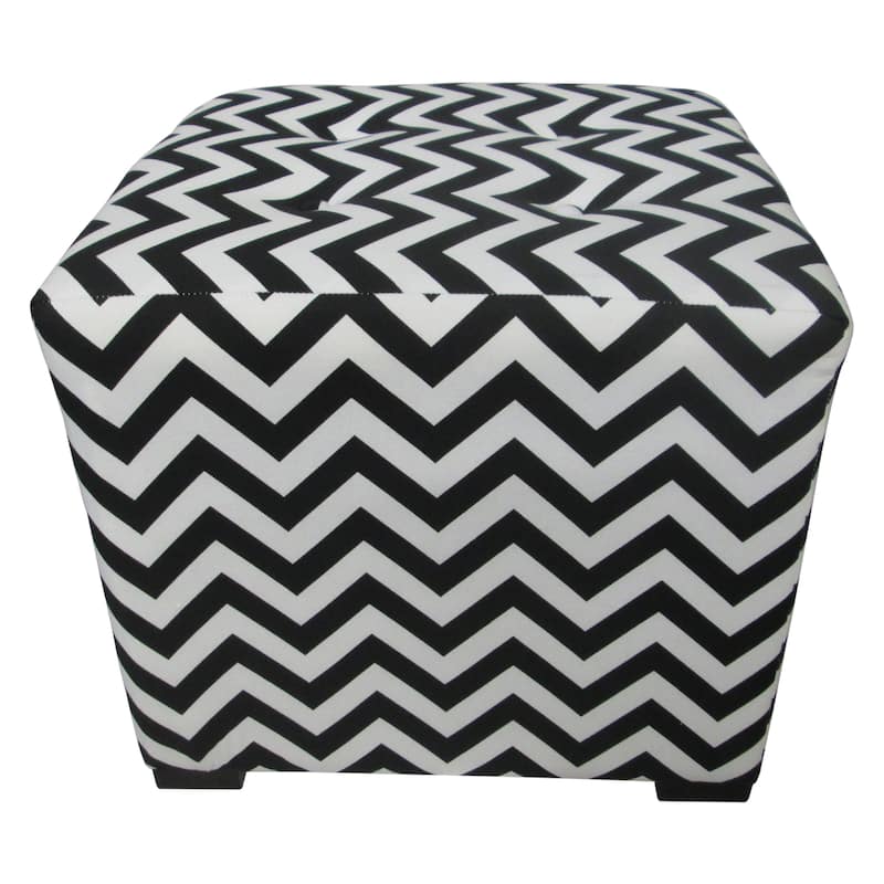 Merton Zig Zag 4-button Tuft Square Ottoman - White/Black