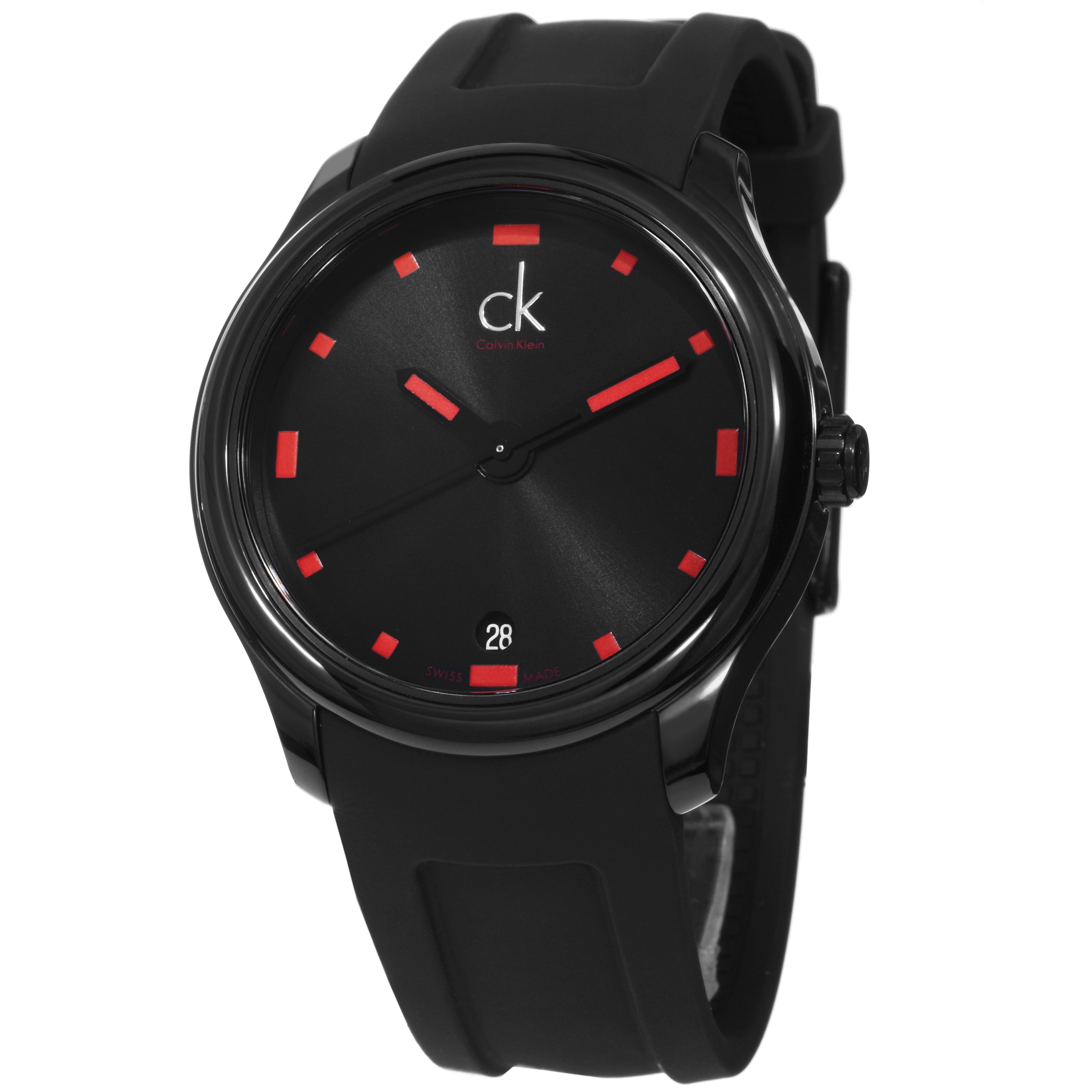 Calvin Klein Mens Visible Black/ Red Swiss Quartz Watch Today $249