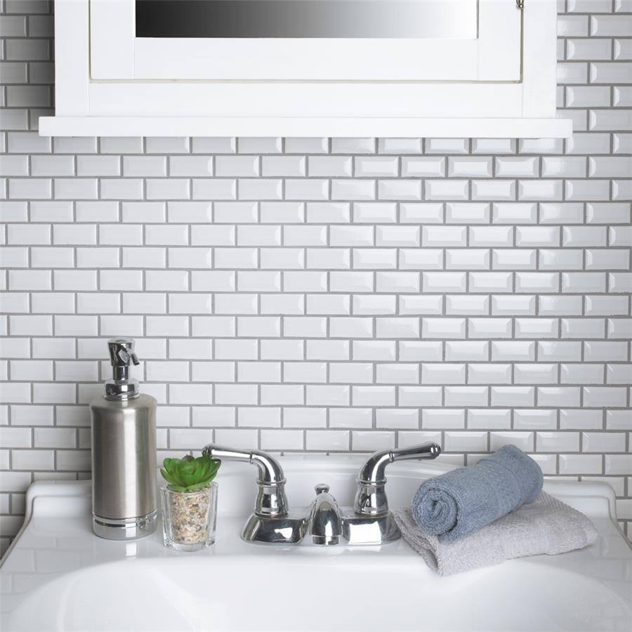Merola Tile 12x12-inch Victorian Subway Beveled Glossy White Porcelain Mosaic Floor and Wall Tile (10 tiles/10.21 sqft.)