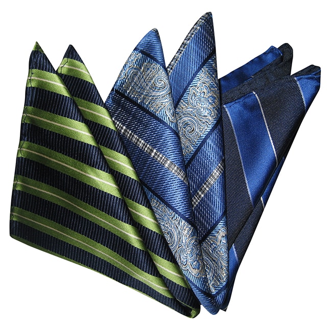 Dmitry Mens Striped/paisley Italian Silk Pocket Squares (pack Of 3)