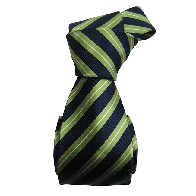 Navy Blue and green Dmitry Mens Navy Striped Italian Silk Tie