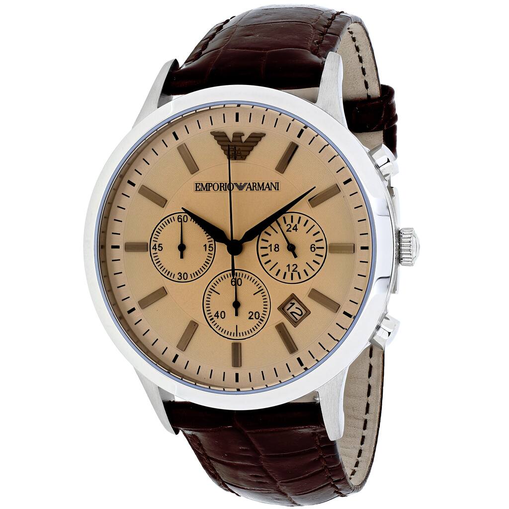 Emporio Armani Men's Chronograph Brown Embossed Leather Strap Watch