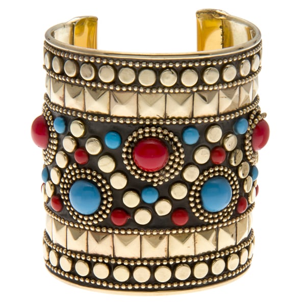 Shop Handmade Red/ Turquiose Inset Wide Cuff Bracelet (India) - Free ...