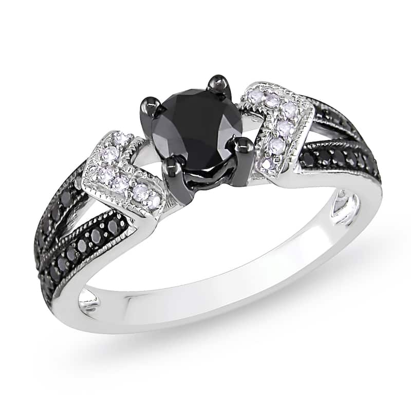 Miadora Sterling Silver with Black Rhodium 1ct TDW Black and White Diamond Split Shank Engagement Ring (G-H, I2-I3) - 5