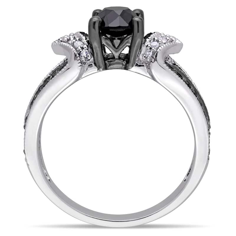Miadora Sterling Silver with Black Rhodium 1ct TDW Black and White Diamond Split Shank Engagement Ring (G-H, I2-I3)
