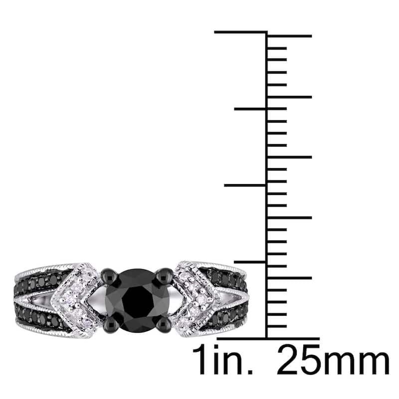Miadora Sterling Silver with Black Rhodium 1ct TDW Black and White Diamond Split Shank Engagement Ring (G-H, I2-I3)