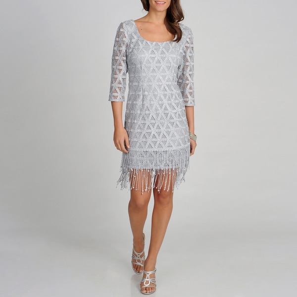 Ignite Evenings Womens Silver 3/4 Sleeve Lace Party Dress - 15254166 ...