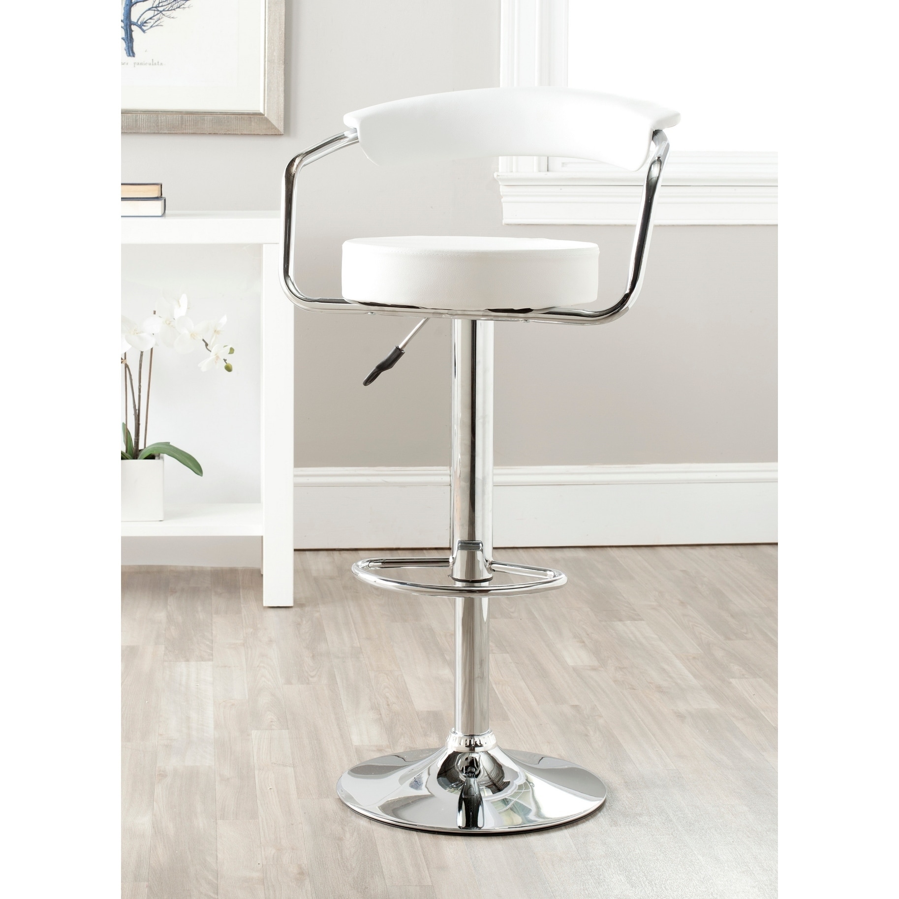 Safavieh Angus White Adjustable Height Swivel Bar Stool