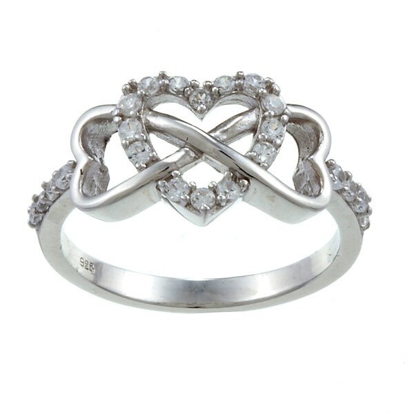 Shop La Preciosa Sterling Silver White Topaz Heart and Infinity Ring ...