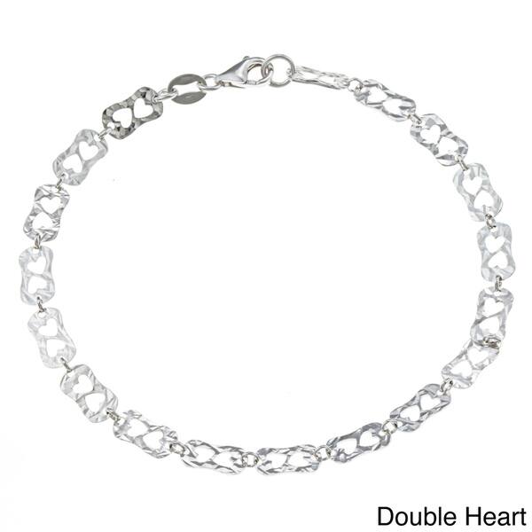 Ladies 925 Sterling Silver Polished 6mm Fancy Heart Link Bracelet 7" Ladies 925 Sterling Silver Polished 6mm Fancy Heart Link Bracelet 7"