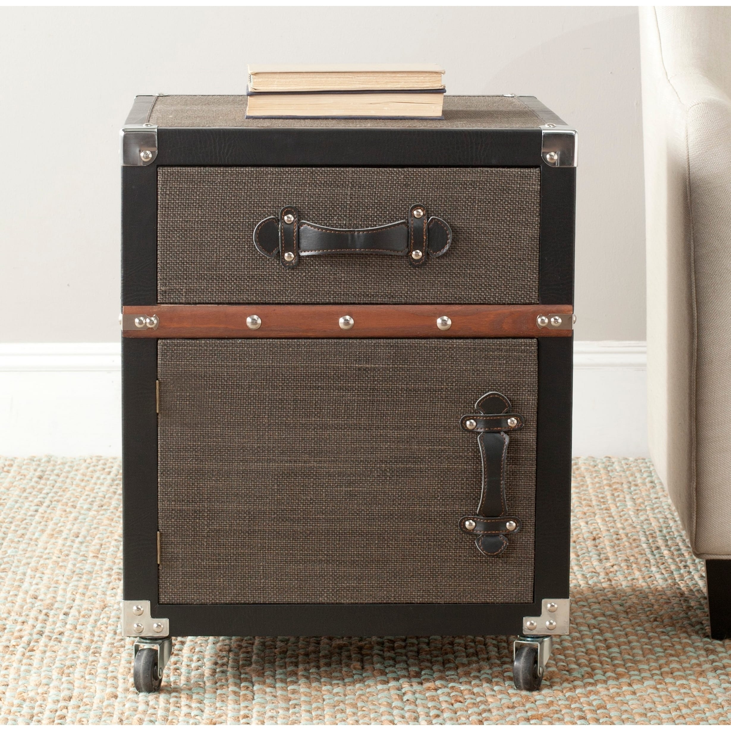 Safavieh Joel Brown Rolling Console Chest (BrownMaterials Iron and Linen FabricDimensions 24.4 inches high x 18.9 inches wide x 18.9 inches deepThis product will ship to you in 1 box.Furniture arrives fully assembled )