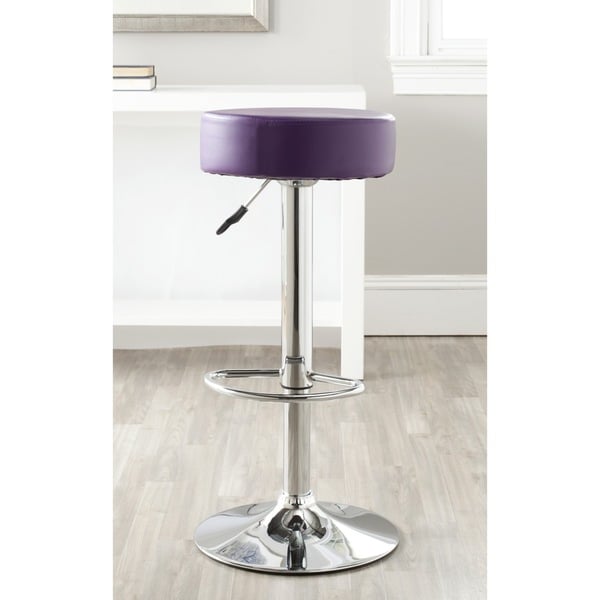 Adeco Purple Cushioned Leatherette Adjustable Saddleback Barstool