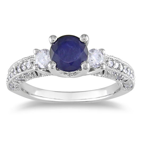 Miadora 14k White Gold Sapphire and 1/2ct TDW Diamond Ring (G H, I1 I2) Miadora Gemstone Rings