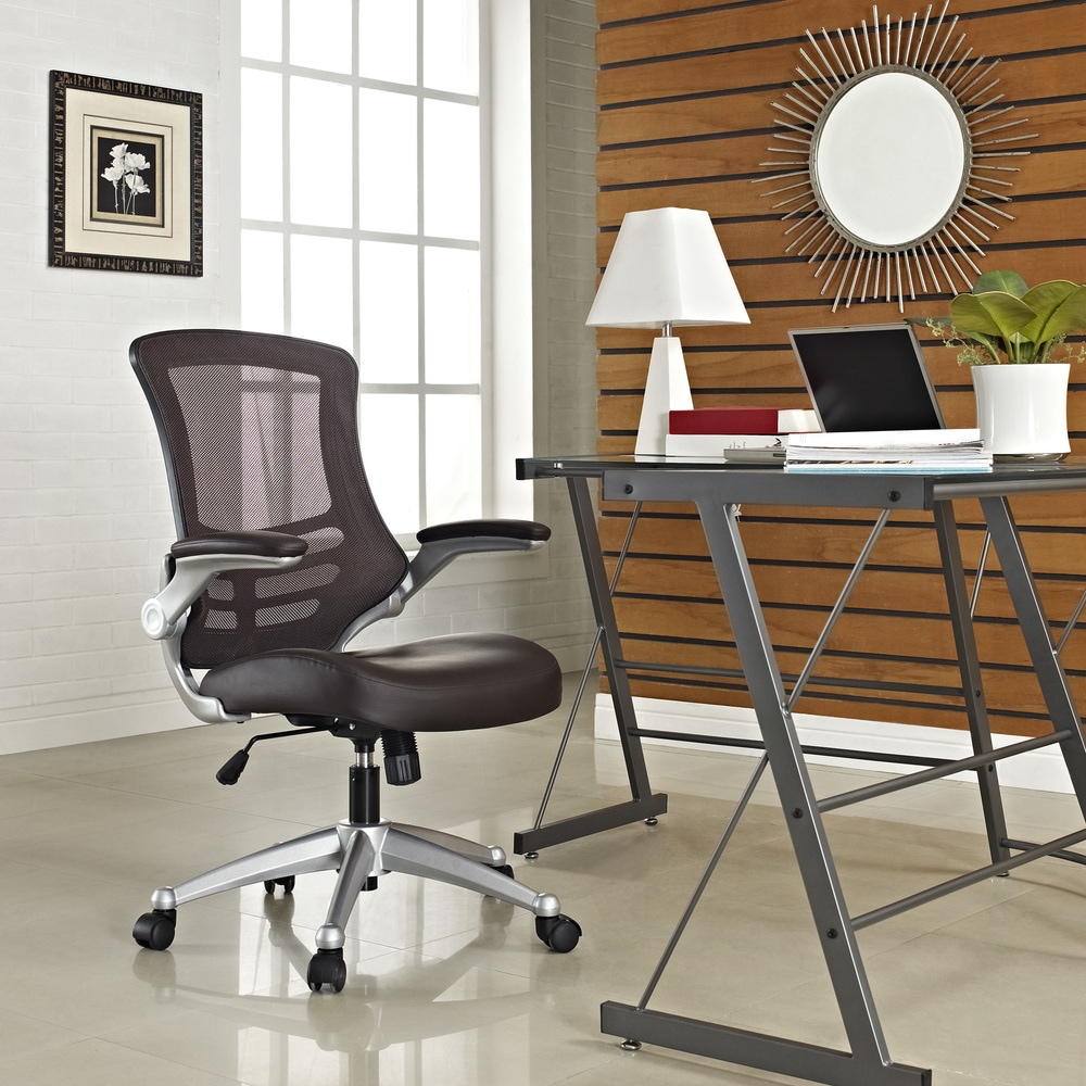 Porch & den williamsburg modway attainment black mesh outlet back and leatherette seat office chair