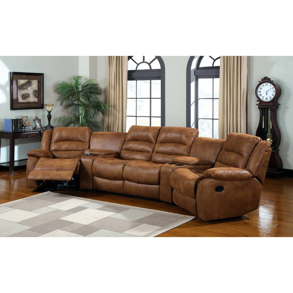 Furniture of America Mayoli Leather-like Caramel Sectional Set with Duo Recliners