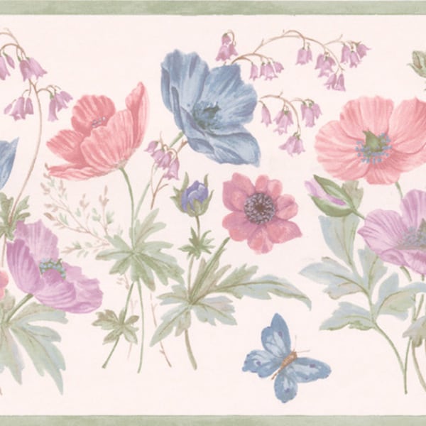 Shop Violet Butterfly Flower Border Wallpaper - Overstock ...
