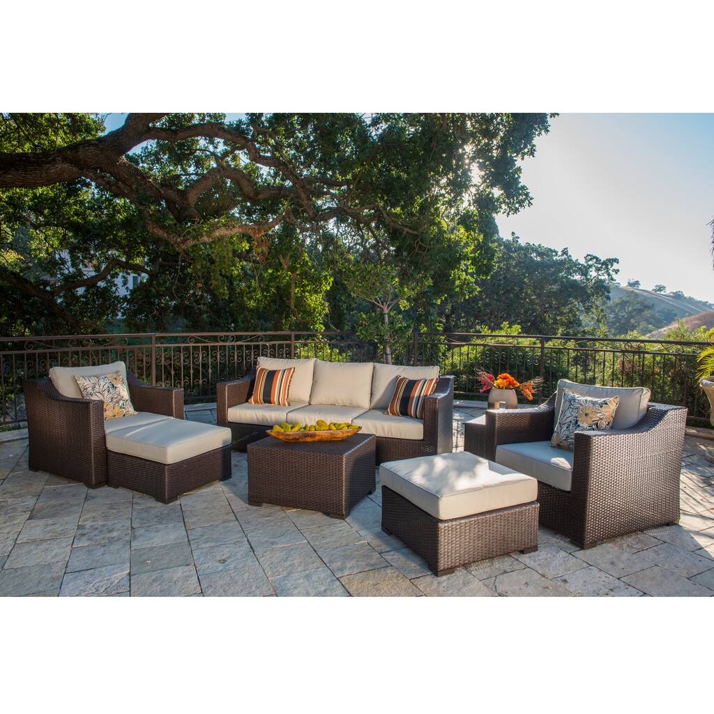 Corvus Matura 9-piece Brown Wicker Patio Furniture with Beige Cushions