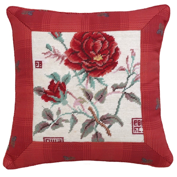 Rose Needlepoint 16 inch Throw Pillow Throw Pillows