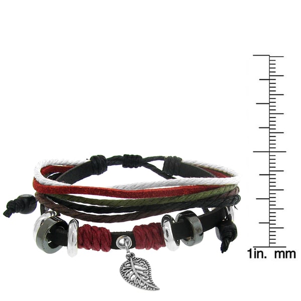 Gioelli Black Leather and Cotton Cord Multi-layer Bracelet