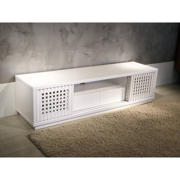 Shop Furnitech Contemporary High Gloss White Lacquer Tv Stand