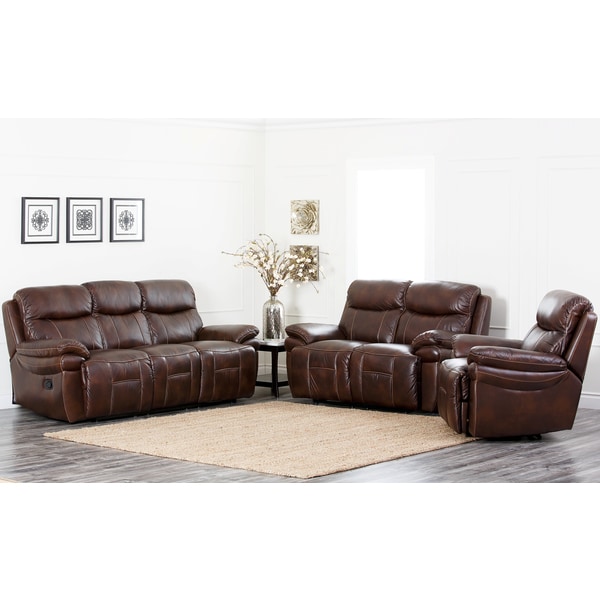 Abbyson Living Aspen 3 Piece Premium Top Grain Leather Reclining Set