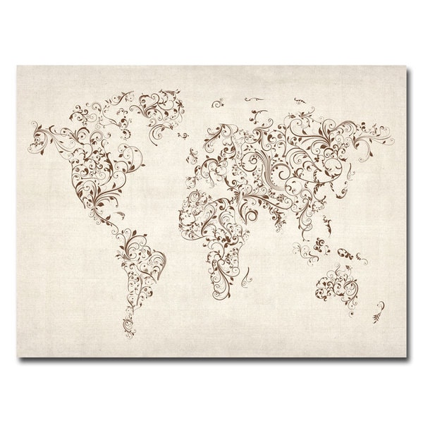 Michael Tompsett World Map   Swirls Canvas Art