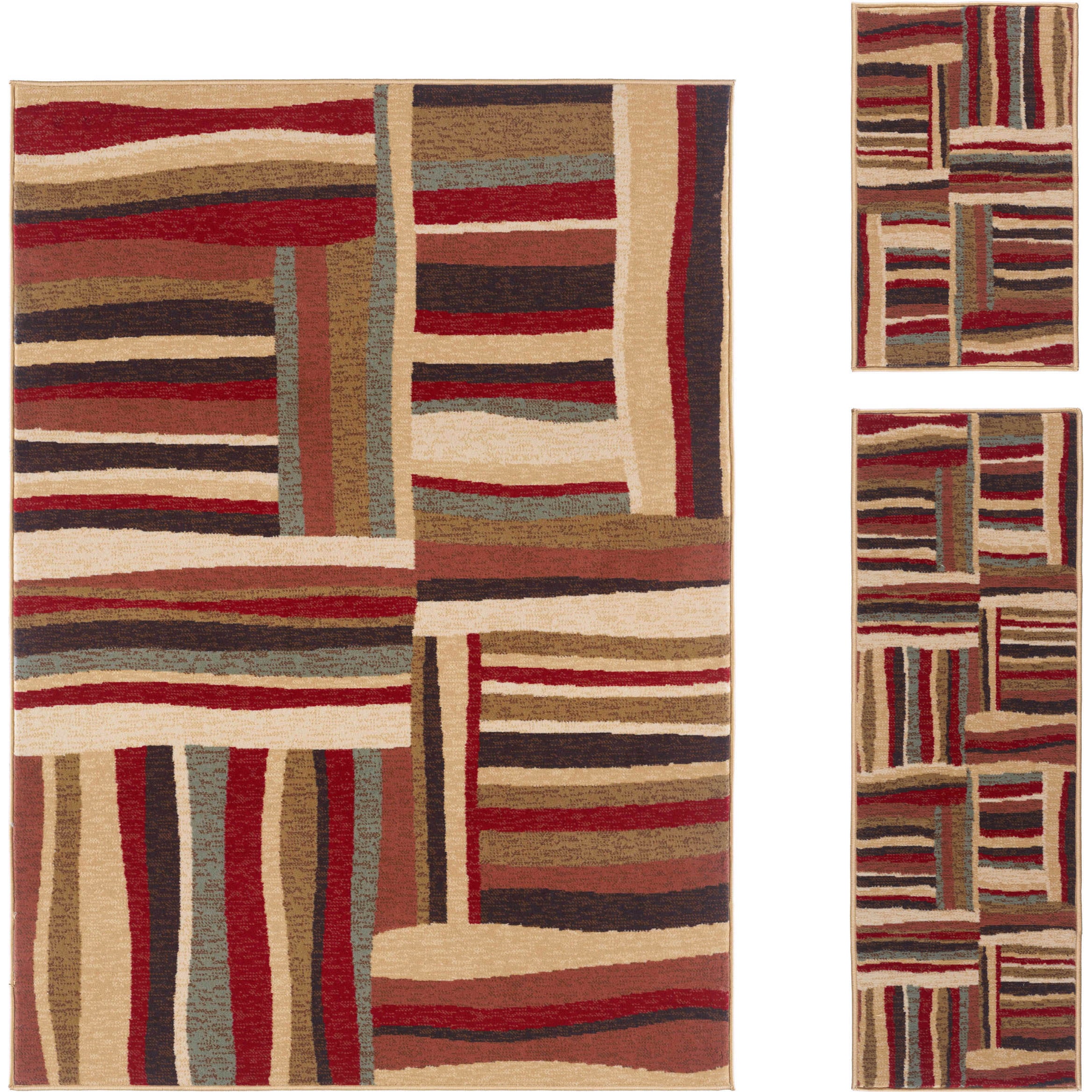 Lagoon Multi Contemporary 3 piece Area Rug Set