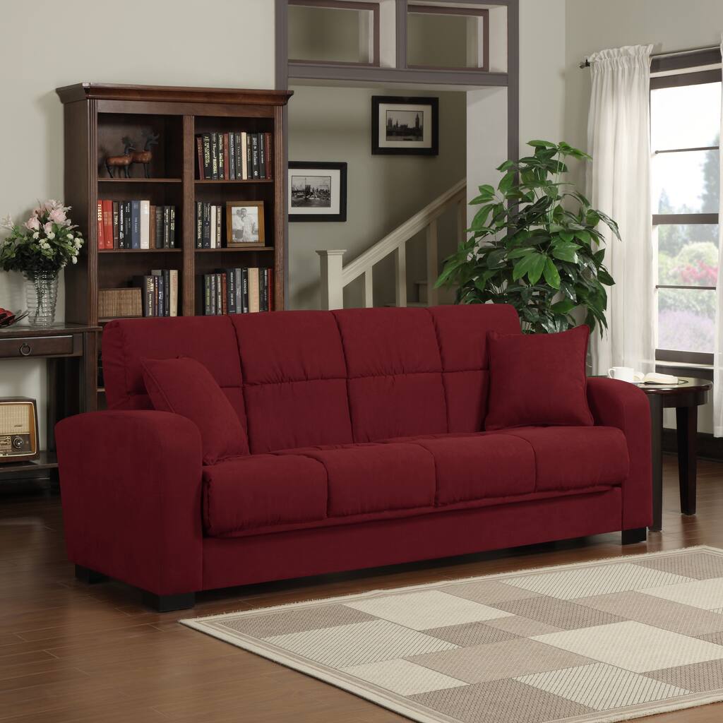 Handy Living Turco Convert-a-Couch Crimson Red Microfiber Futon Sofa Sleeper