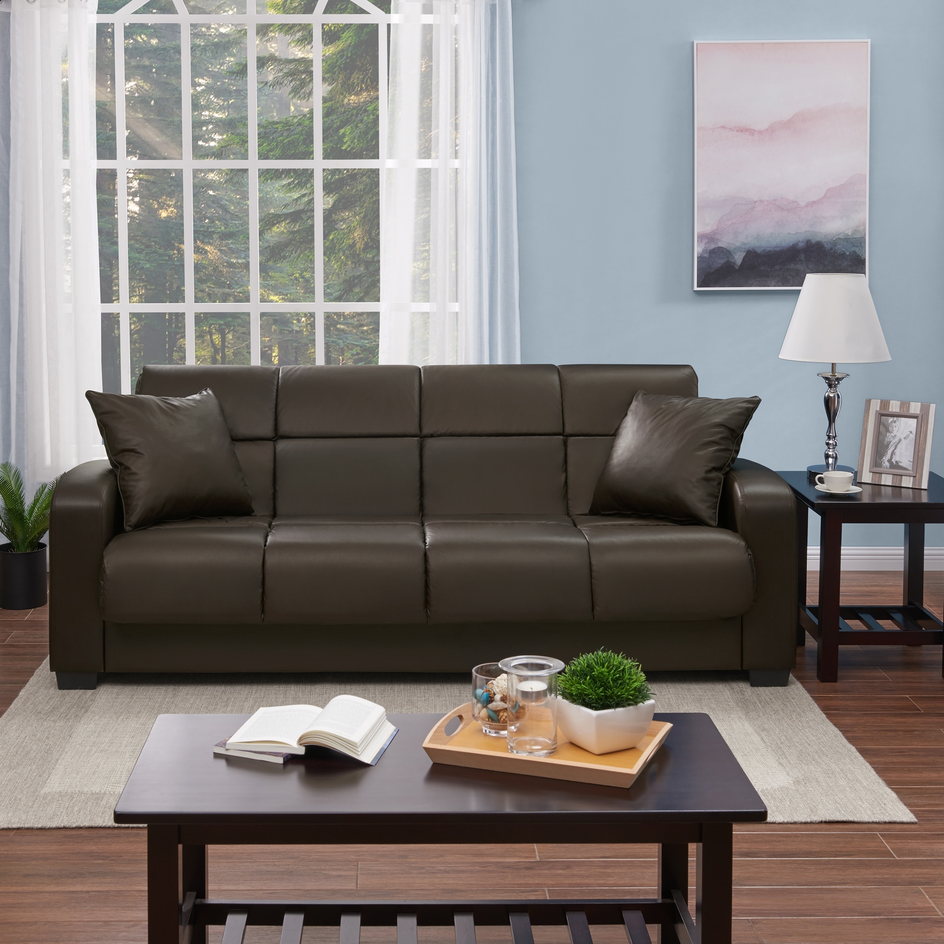 Shop Handy Living Turco Convert A Couch Brown Renu Leather Futon