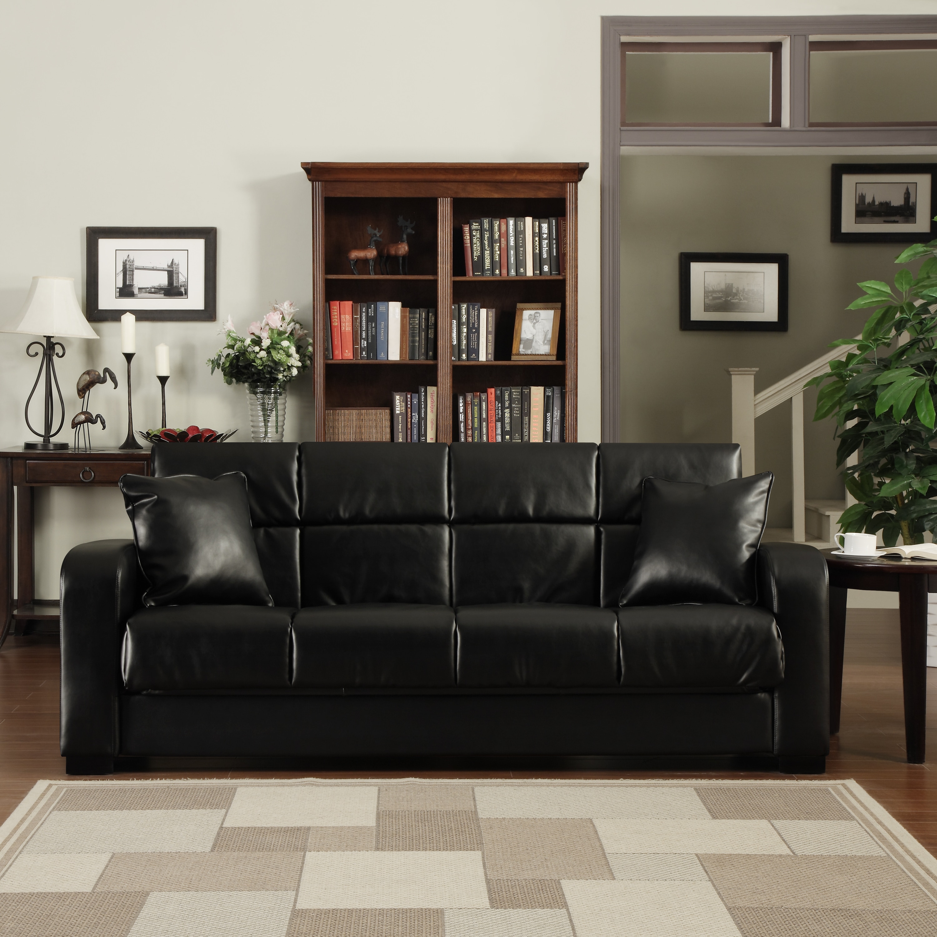 Portfolio Turco Convert a Couch Black Renu Leather Futon Sofa Sleeper